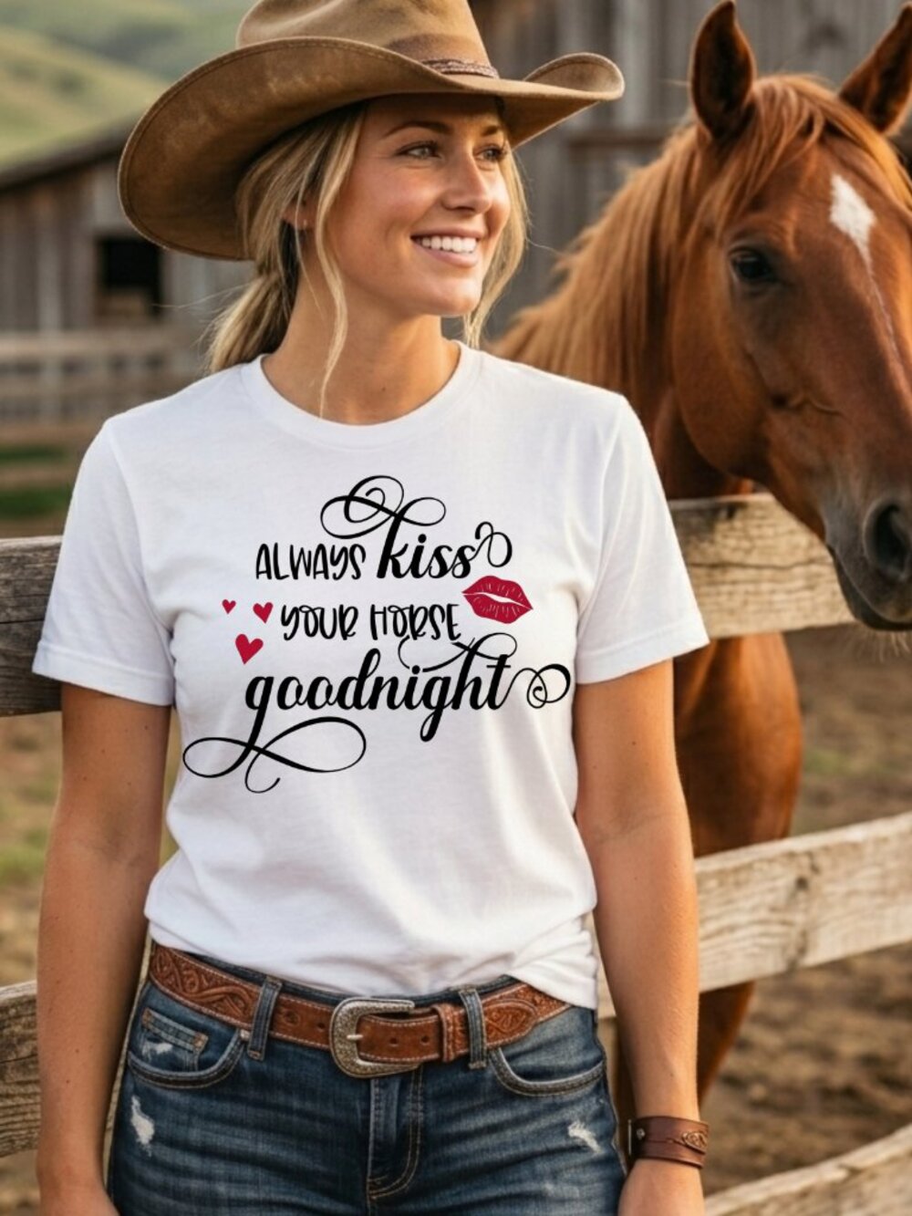 Always Kiss Your Horse Goodnight T-Shirt Cowgirl Western Equestrian Graphic Tee